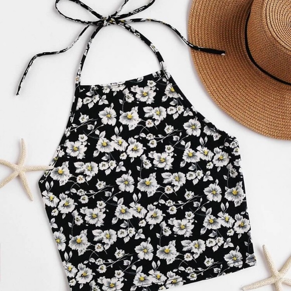 SHEIN Tops - 🌻 Blossom Floral Print Self-Tie Halter Top